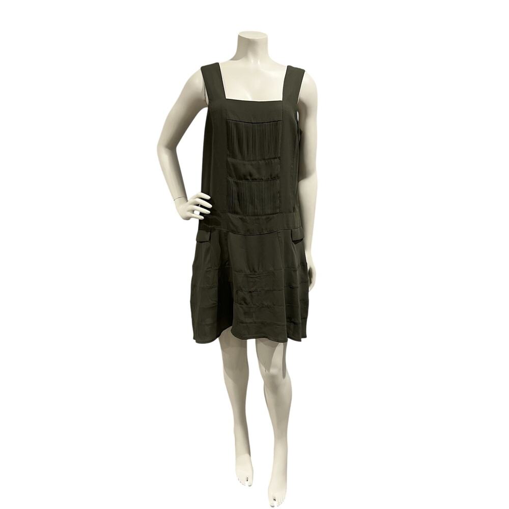LAmour Nanette Lepore Olive Green Pleated Sleeveless Apron Dress Medium
